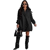 Women's Button-Down Shirt Dress Loose A-Line Midi Shift Long Sleeve Puffy Dresses