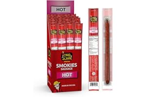 Long John Snacks Hot Smokies – Pork & Beef Smoked Links Seasoned with Chilis– Gluten-Free, Bold Flavor & Delightful Heat – Individually Wrapped for Mess-Free Snacking –24pack.