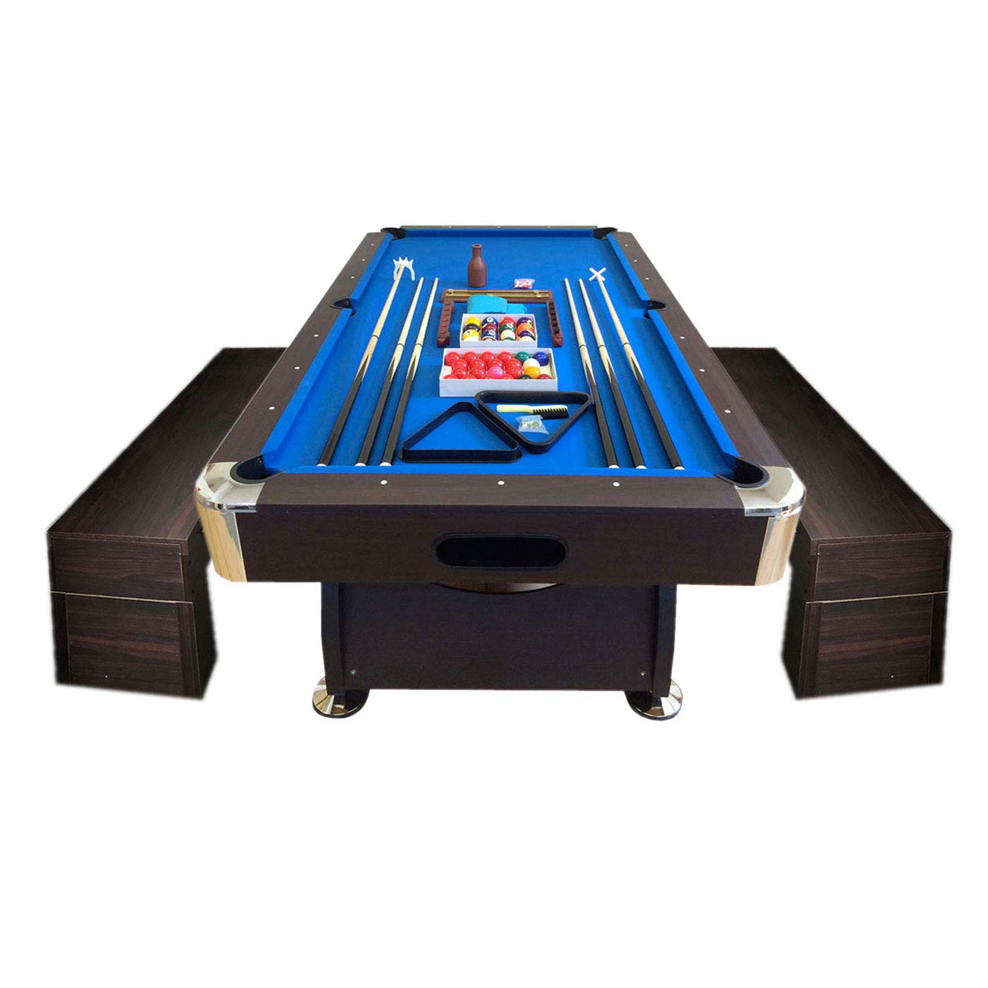 SIMBASHOPPING USA 8' Feet Billiard Pool Table Full Set Accessories Vintage Blue 8FT with Benches