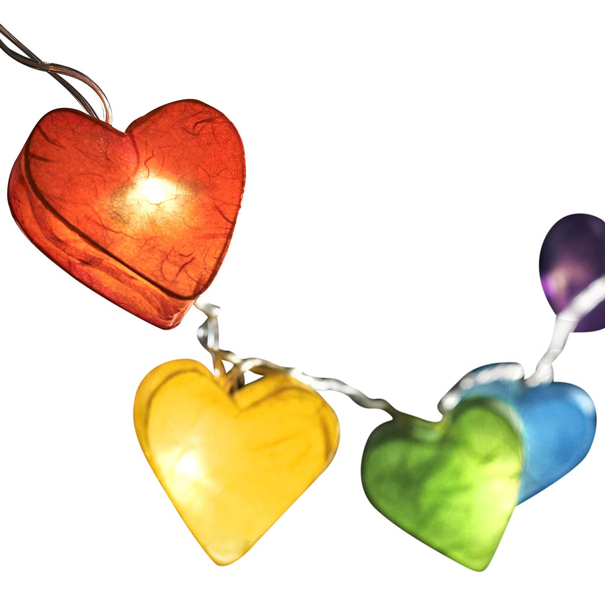 Blaze On Radiant Heart Fairy Lights (Rainbow Colours) – 20 Warm White LED Lights – Handcrafted 3D Hearts Created from Hand-Screened Mulberry Paper – Includes UK USB Adapter – Indoor String Lights