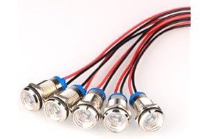 Gebildet 5pcs LED Metal Indicator Light Waterproof Signal Indicator Light Lamp Pilot Dash Directional with Wire 10mm AC/DC 12