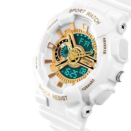 WZTSXB Boys Waterproof Watch with Alarm Chronograph Electronic Outdoor Sport Wrist White+Gold