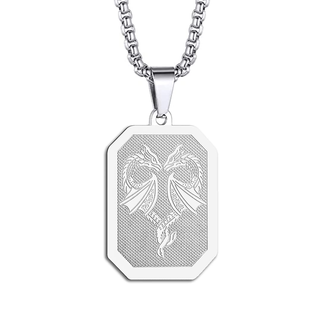 chengxun Dragon Necklace for Men Women Winged Dragon Charm Pendant Chain Unisex Protection Guardian Medallion Occult Jewellery Talisman Amulets Gifts (207S)