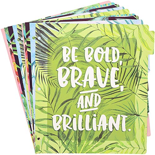 Paper Junkie Binder Dividers with Tabs, 5 Tropical Motivational Designs