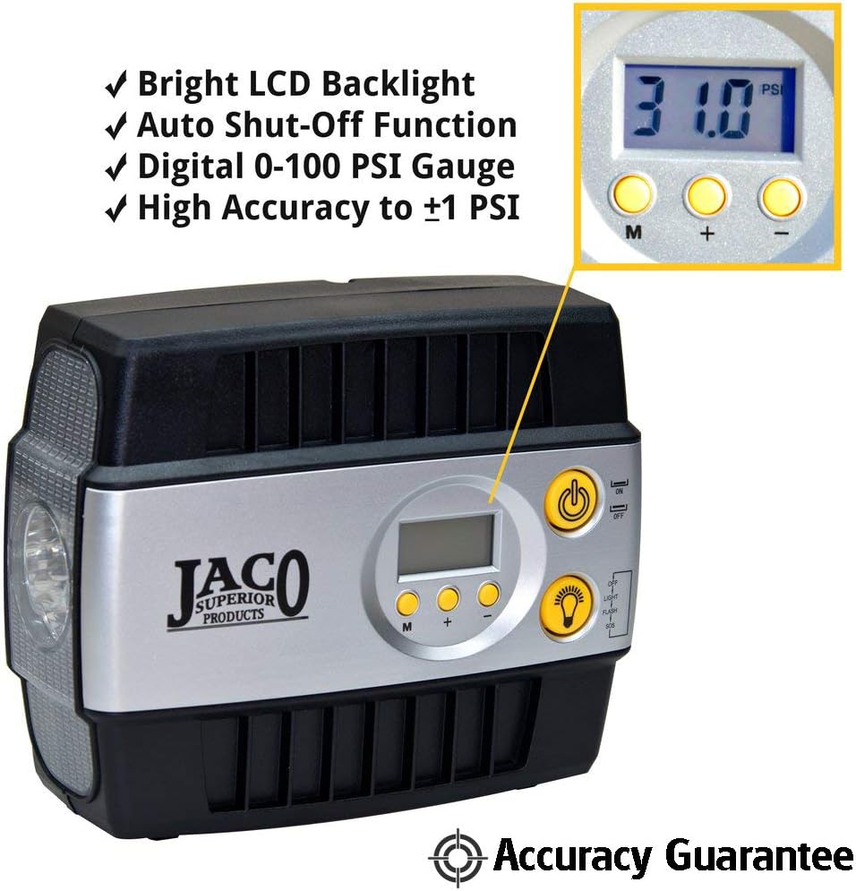 JACO SmartPro Digital Tire Inflator Pump - Premium 12V Portable Air Compressor - 100 PSI: Automotive