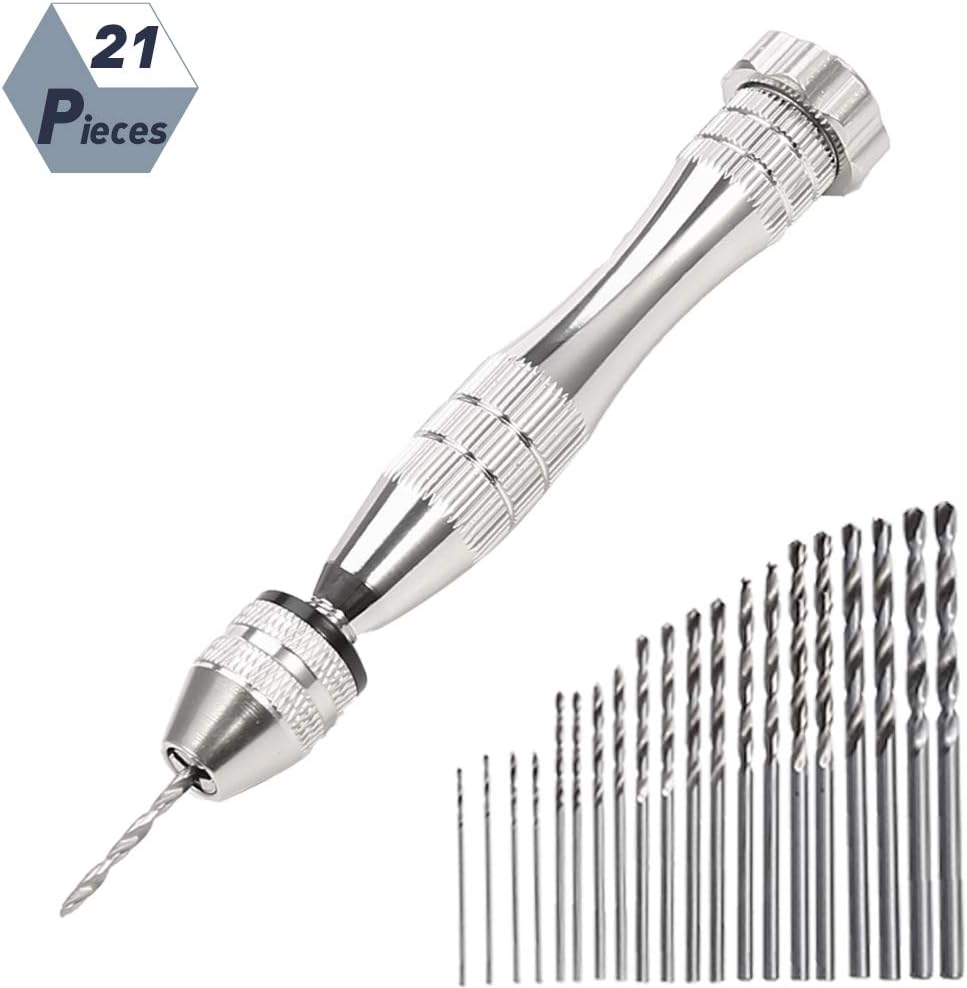 Mialang Pin Vise Hand Drill with 20 Pieces Twist Drill Bits Precision Pin Vise for Jewelry Resin Casting Molds, Wood Making