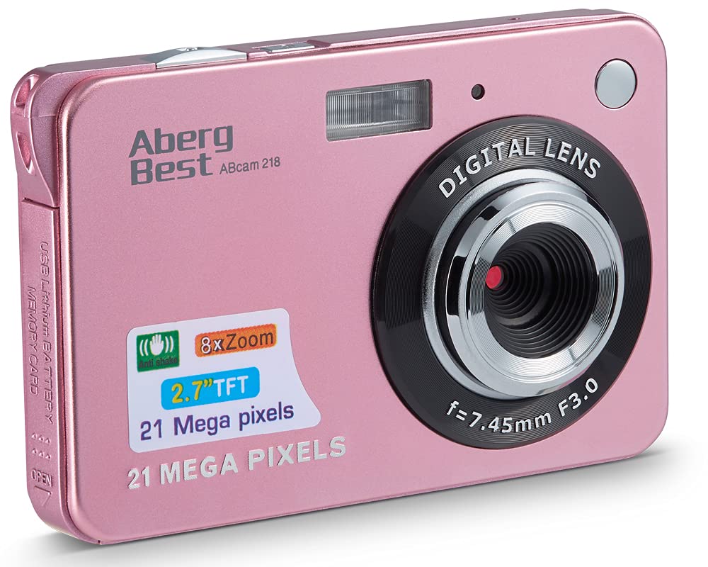 AbergBest 21 Mega Pixels 2.7" LCD Rechargeable HD Digital Video Students Cameras-Indoor Outdoor for Adult/Seniors/Kids (Rose Gold)