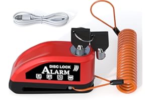 JAGASOL Motorcycle Alarm Disc Brake Lock With Reminder Cable - Rechargeable, 110 dB Sound, Anti-Theft Waterproof, 2 H Fast-Charging, 9 Months Standby, 7 mm Pin Universal for Bikes