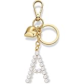 FAUTHENTICUTE Initial Letter Keychains For Women Gold Heart And Pearl Alphabet Bag Charms Purse Accessories Gift