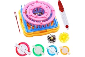 KNEWMART Weaving Loom Kit, 8pcs Flower Maker Wool Knitting Ball Maker Weaving Tools Knitting Craft Weaver Loom - with Needle (Flower Maker + Pom Maker + Scissors)