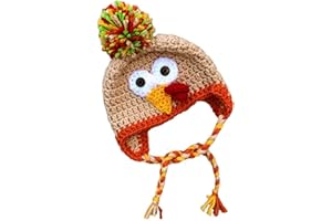 Juaugusep Thanksgiving Baby Hat, Turkey Pattern Bobbles Warm Knitted Earflap Beanie Winter Cap for Cosplay Photo Props