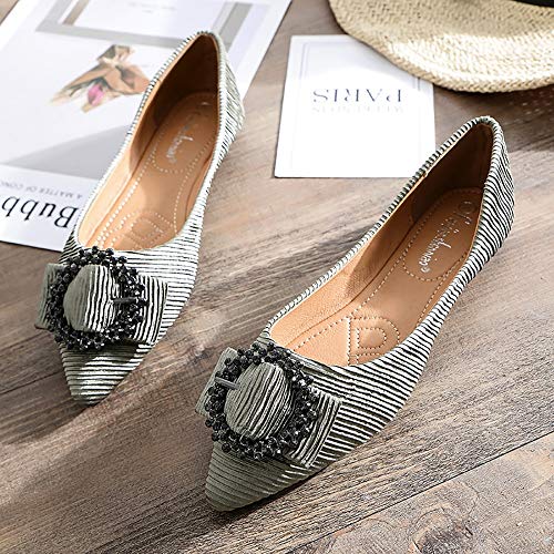 Meeshine Women's Pointy Toe Ballet Flats Comfortable Slip-on Classic Dress Shoes (Classic Buckle-Green US 9)