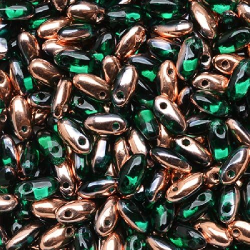 Rizo Czech Glass Drop Seed Beads 6x2.5mm - Emerald Capri Gold 10 Grams