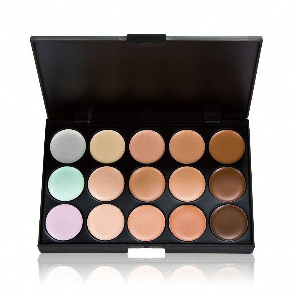 Concealer Palette, Anself 15 Colors Makeup Cream Facial Camouflage Concealer Palette with Sponge Puff Oval & Makeup Brush for Christmas Gift : Beauty