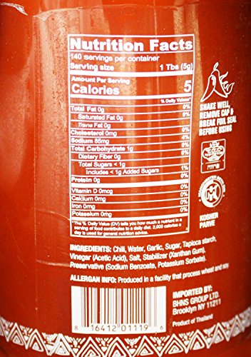 Sriracha Hot Chili Sauce (2 Pack) Real Asian Brewed – No MSG – Kosher Certified – Spicy Dressing for Pizza, Grilled Food, Fish, Meat – Convenient Bottle Size – 24.7-ounce - By Best of Thailand - Thumbnail 2