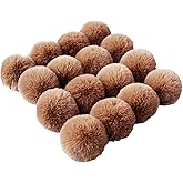 16pcs DIY Pom Pom Keychain Faux Rabbit Fur Ball Key Ring for hat Phone Tag, Handbag Charm,Brown