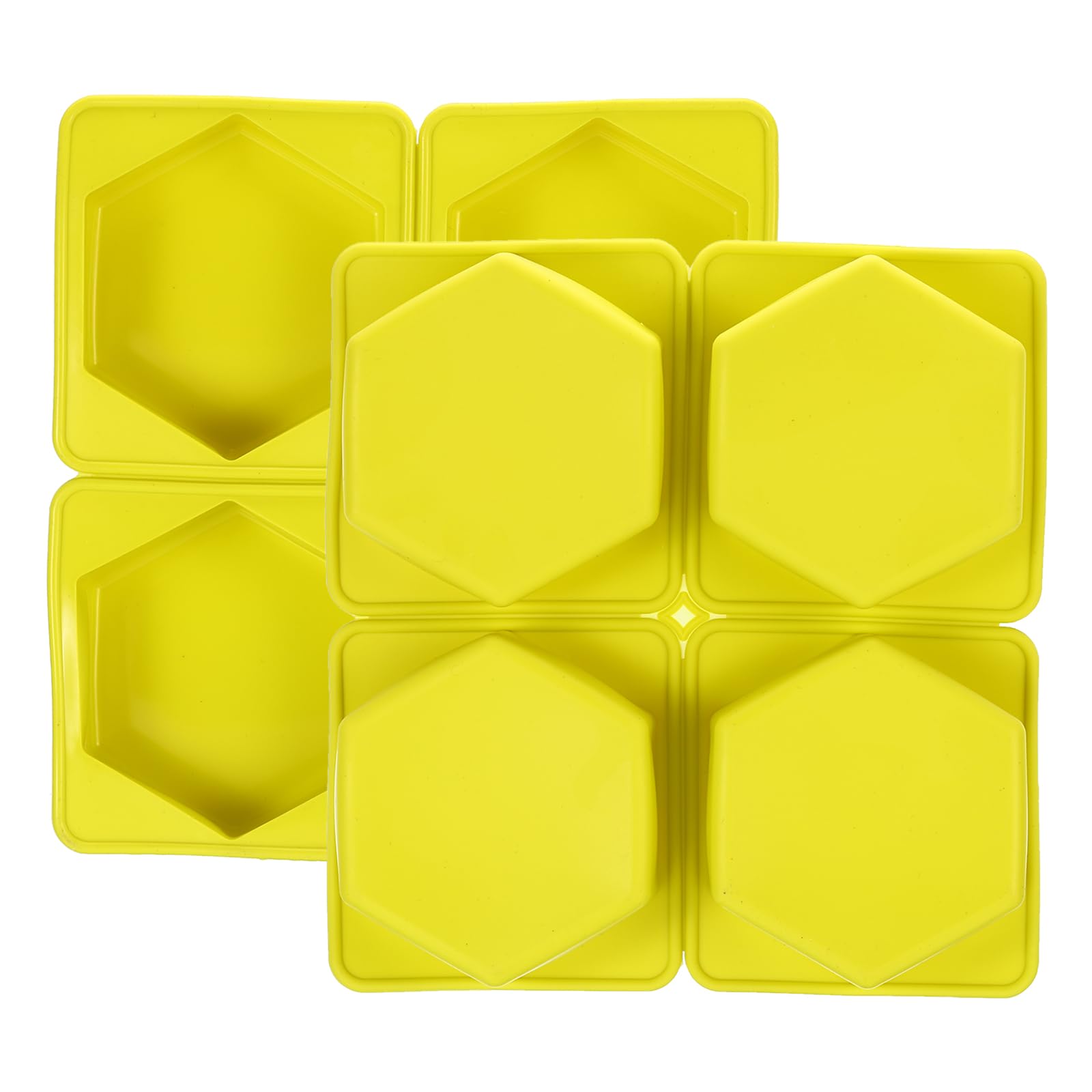 PATIKIL 4 Compartments Silicone Soap Mold, 2 Pack Hexagon Silicone Mold for Handmade Soap Lotion Bars, Bath Soap, Cake, Chocolate, Candles, Ice Cube Mold, Yellow