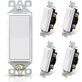 ELEGRP Matte White Single Pole Decorator Light Switch, 15Amp, 120-277V, Decorative Paddle Rocker Switch Replacement, On/Off Wall Switch, Self-Grounding, Residential/Commercial Grade, UL/CUL (5 Pack)