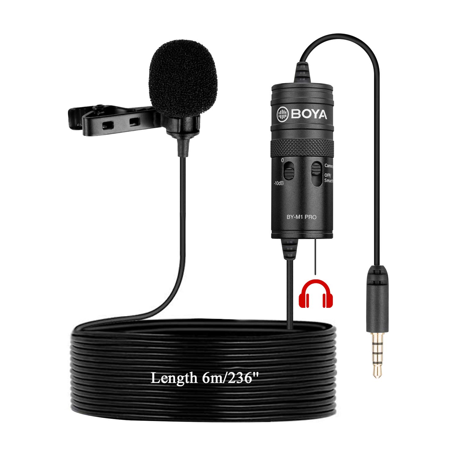 New Monitor Lavalier Microphone for Canon iPhone Podcast, 19 Feet BOYA Omnidirectional Condenser Mic for Nikon Sony iPhone 10 8 8 Plus 7 6 DSLR Camcorder Audio Recorder YouTube Interview Video