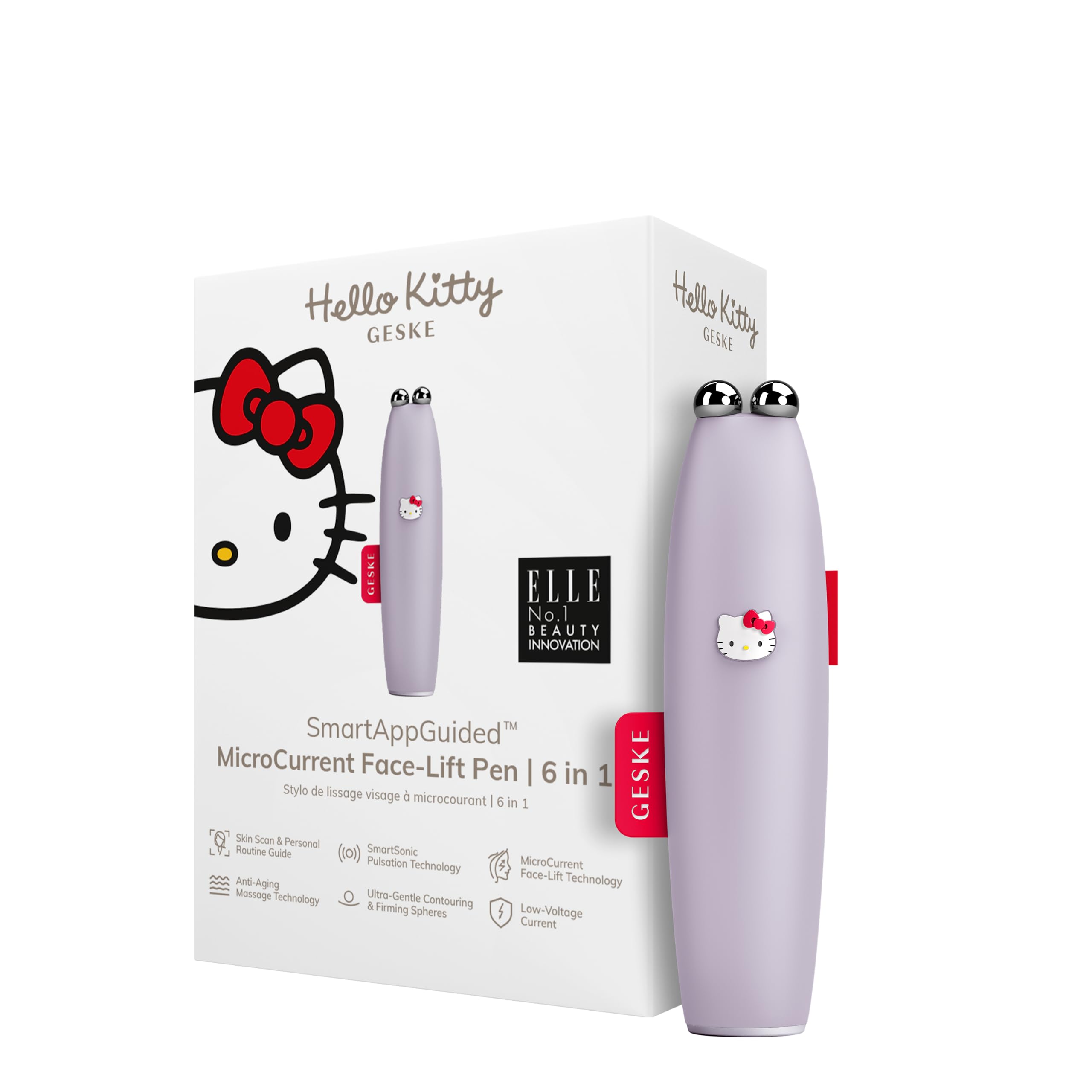 GESKE x Hello Kitty SmartAppGuided™ MicroCurrent Face-Lift Pen | 6 in 1 | Anti-aging device | Instant face lift | Skincare tool | Remove wrinkles for firm & youthful skin | Advanced facial firmer