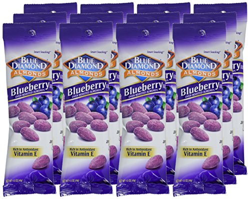 BLUE DIAMOND ALMONDS, BLUEBERRY FLAVORED SNACK NUTS, SINGLE SERVE BAGS (1.5 OZ. TUBES, PACK OF 12)