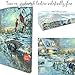 BANBERRY DESIGNS LED Wall Art - Lighted Cottage Along a Stream Christmas Scene with Cardinals and Snowman - Set of 2 - LED Canvas Prints - Old Fashioned Cobblestone Bridge - Measures 11.75
