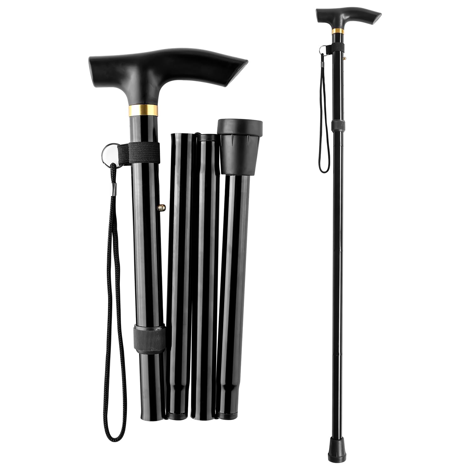 Walking Stick Folding Extendable Walking Cane Adjustable Mobility Aids Lightweight Flexible and Durable Walking Stick for Men & Women-Black