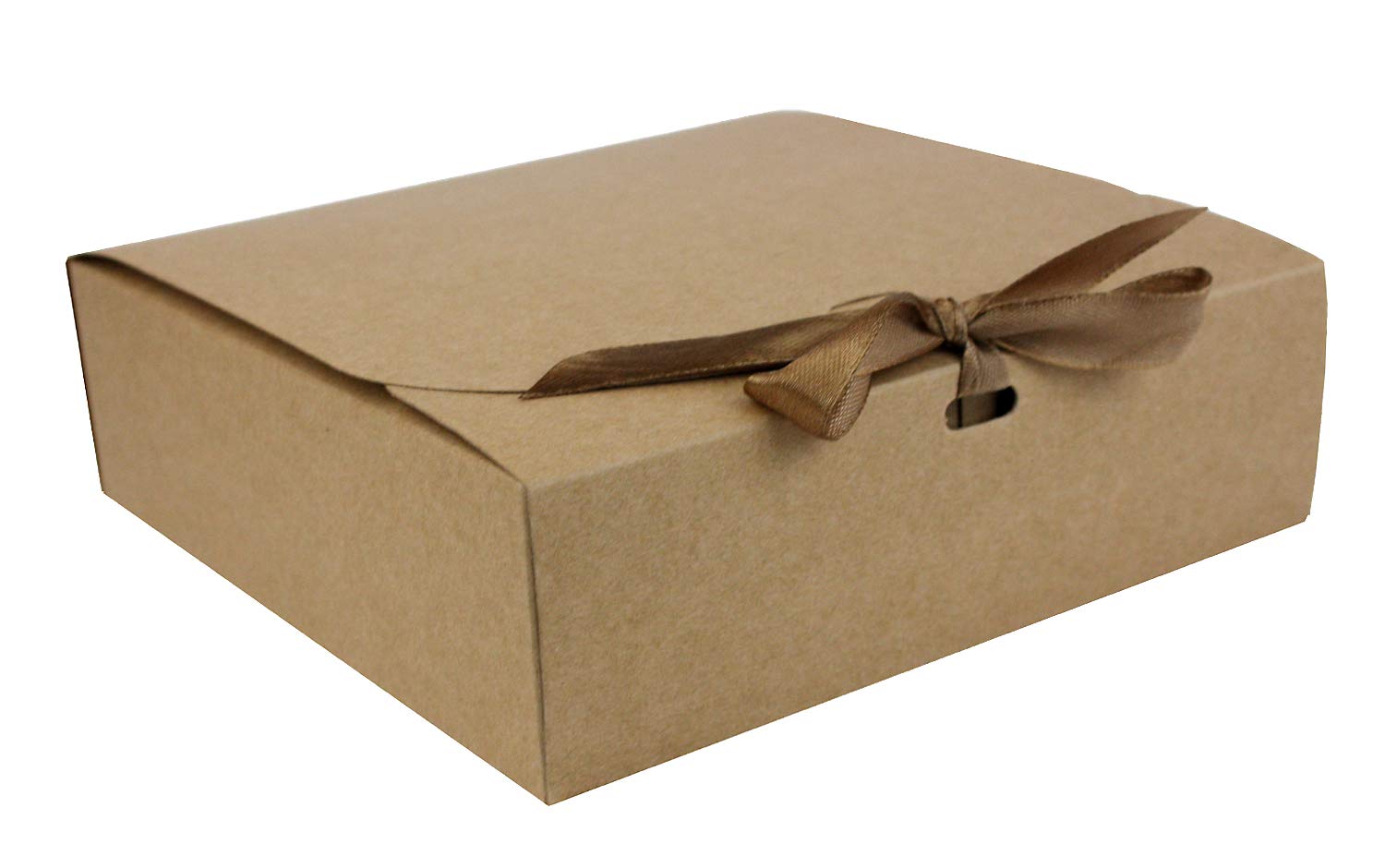 Emartbuy Brown Kraft Gift Box with Brown Ribbon Pack of 12 – Size 1 (16.5 x 16.5 x 5 cm) – Ideal for Gift Packaging, Hampers, Events, Small Business