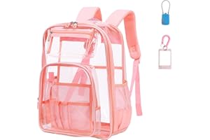 McBecdy Clear Backpack Heavy Duty,Large PVC Transparent Bookbag,See Through Backpacks for Stadium Security Work,H17 (Pink)