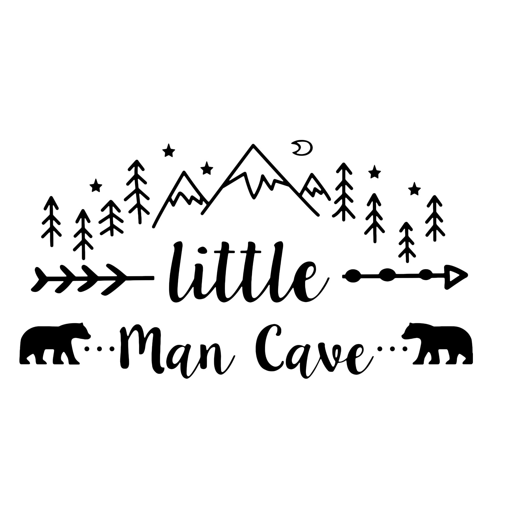 Little Man Cave Wall Decals Tribal Mountain Woodland Vinyl Stickers, Removable Art DIY Bear Decor Mural Wallpaper for Kids Room Bedroom Nursery Boys Room Decoration (Black)