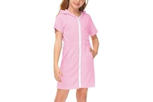 BesserBay Girl's Zip Up Terry Cover Up Hooded Bathrobe with Pockets 4-14 Years