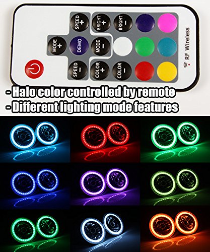 ModifyStreet 7" Round H6014/H6015/H6024 Black Crystal Headlights with Remote Control Multi-Color RGB SMD Halo Ring - Thumbnail 4