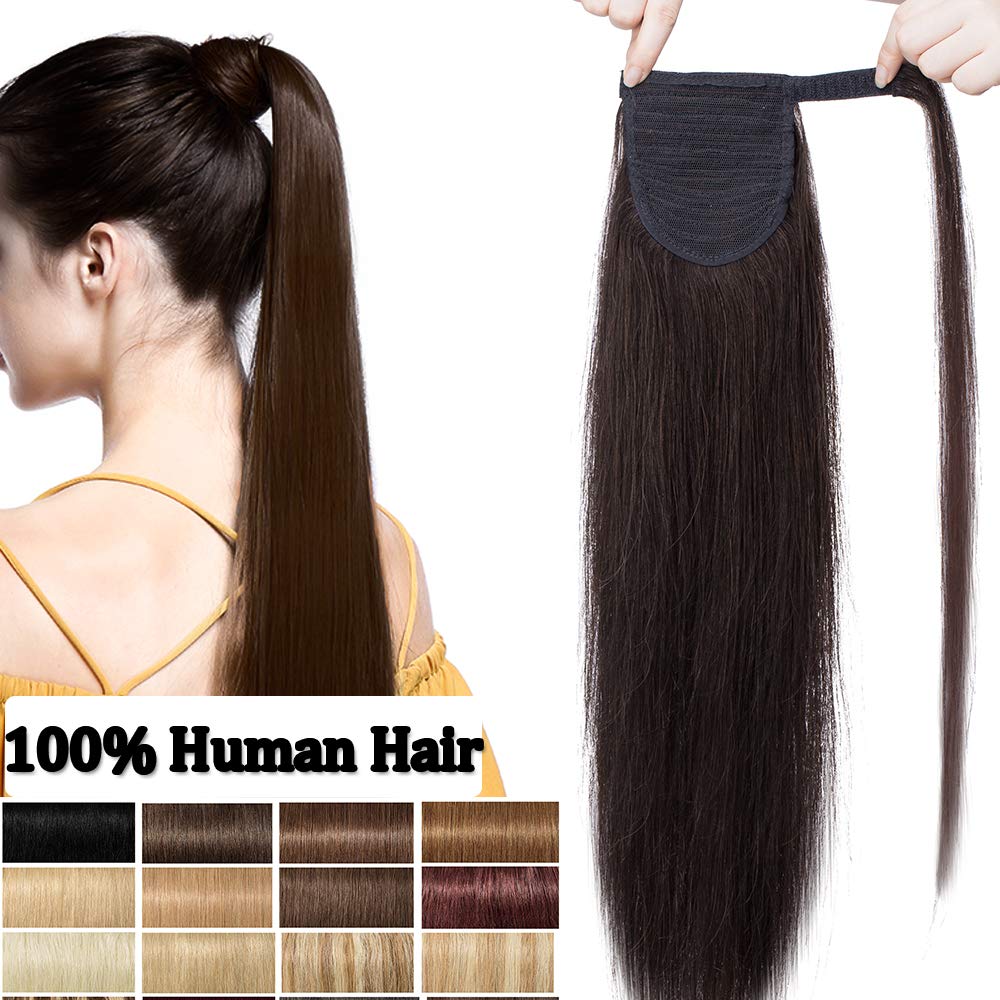 Ponytail Extension Echthaar Dunkelbraun 2 pferdeschwanz clip in