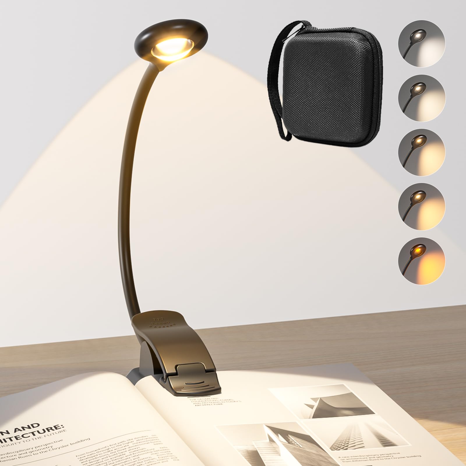 Hensam LED Reading Lights for Books in Bed, Rechargeable Book Lamp with Wider and Even Glow, Eye Caring & Memory Function, 5 Color Modes&Stepless Dimming,80 Hrs Runtime Clip on Light for Book Lovers