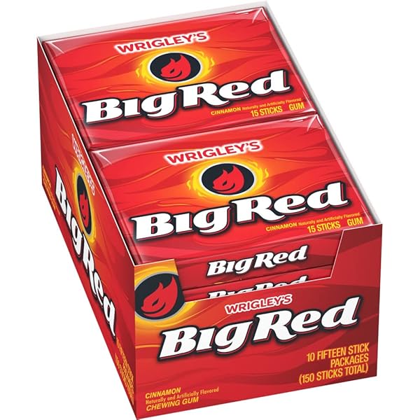 BIG RED CINNAMON CHEWING GUM BULK PACK, 15 STICKS (PACK OF 10)