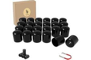 LILJUECE Lug Nut Covers- 24PCS 21-23mm Inner Flexible Fit Anti-Skid Treatment Wheel Lug Nut Cap with Removal Clip and 4 Tire Valve Stem Caps (Black)