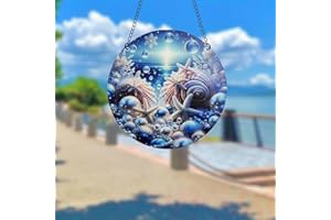 WOHAHA Sea Life Shell Acrylic Window Hanging Blue Ocean Marine Animal Stained Suncatchers for Window Acrylic Panels Bedroom Garden Kitchen Wall Decoration Gifts for Women Mom Grandma Teacher