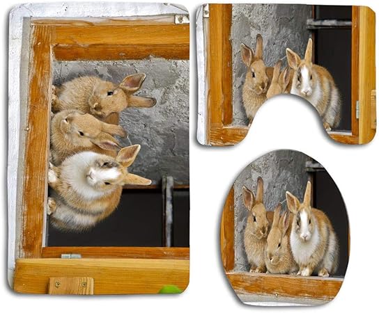 Juego de 3 alfombras de baño con diseño de conejo y granja para ventana