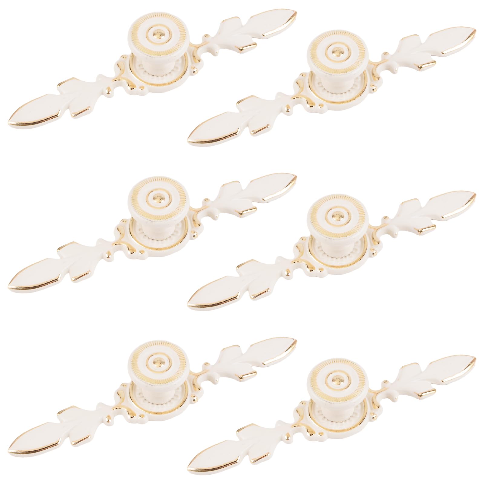 MOROBOR 6 PCS Euro Decorative Cabinet Knobs with Plate, 120 MM Vintage Kitchen Zinc Alloy Floral Ivory White Drawer Pulls Handles for Dresser Nightstand Cupboard Wardrobe (Gold Edge)