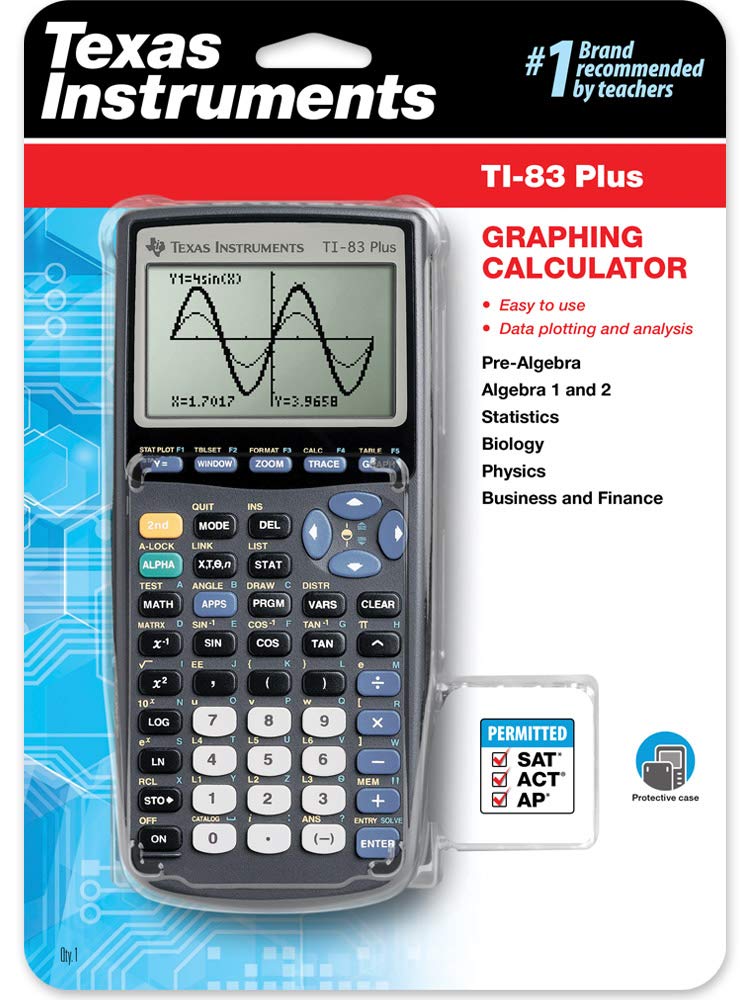 Texas Instruments TI-83 Plus Graphing Calculator, Gray, Standard