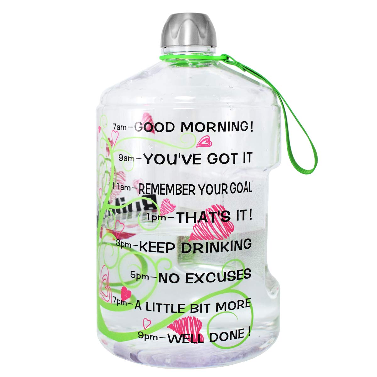 BuildLife 1 Gallon Water Bottle Motivational Fitness Workout with Time Marker/Drink More Daily/Clear BPA-Free/Large 128OZ /73OZ /43OZ Capacity