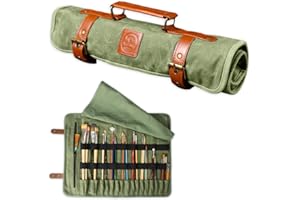 Earth & Fiber Co. Waxed canvas paint brush holder - Art bag for painting, drawing & art supplies - Painting supplies for adul