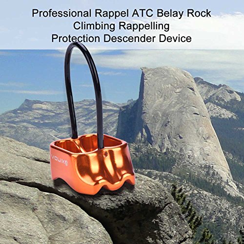 Professional Rock Climbing Rappel ATC Belay, Rappelling Protection Descender Device, Fall Arrest Protection Movable Self-locking Rope Grip for Outdoor Climbing and Rescue, Strong Safe Durable(Orange)