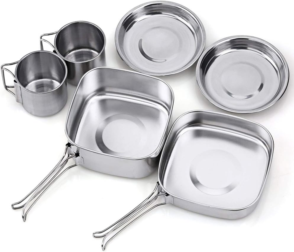 RoterSee Backpacking Camping Cookware Picnic Stainless Steel Cooking Cook Set for Hiking and Camping