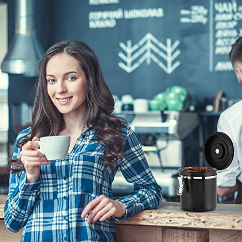 Coffee Container Airtight for Ground or Whole Beans Stainless Steel Vacuum Sealed Black Kitchen Storage Canister (16oz) - Thumbnail 7