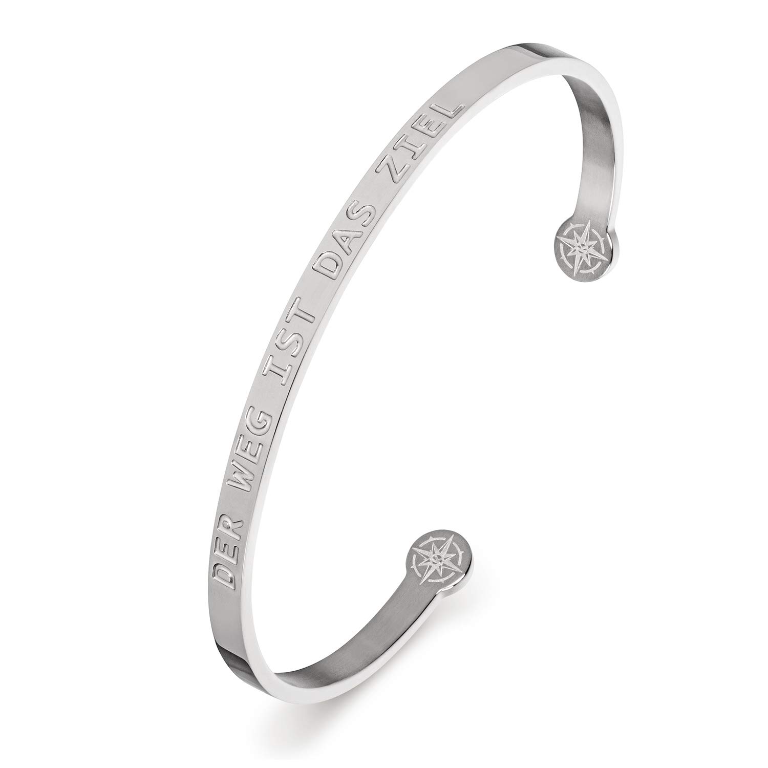 Kistanio Women's Bangle with Engraved Saying "Der Weg ist das Ziel" (Der Weg ist das Ziel) Made of Surgical Steel, Comes in Velvet Bag, 3 Colours Available, Rose Gold, Gold, Silver, silver, Modern