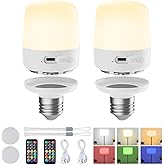 Minetom E26 Rechargeable Light Bulbs with Remote and Timer, Battery Backup Bulb with 12 Colors and Brightness Dimmable, 2300mAh 40W Equivalent LED Light Bulbs for Lamps Sconces Camping, 2 Pack