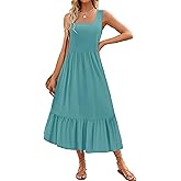 ZESICA Women's 2026 Summer Sleeveless Dress Square Neck Pleated Swing Casual Maxi Dresses with Pockets
