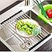 YKL Over The Sink Multi-Purpose Roll-Up Dish Drying Rack, Stainless Steel and Silicon Foldable Kitchen Sink Rack, Silver&Black