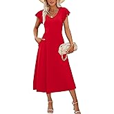 SAMPEEL Summer Dresses for Women 2025 Midi Maxi Dress Elegant Classy Ruffle Sleeve Tie Back Scoop Neck